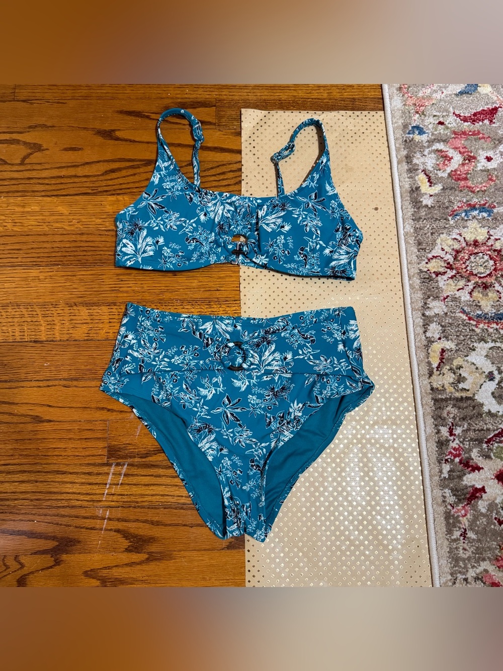 Teal Floral Two-Piece Bikini Set - L Top & M Bottom